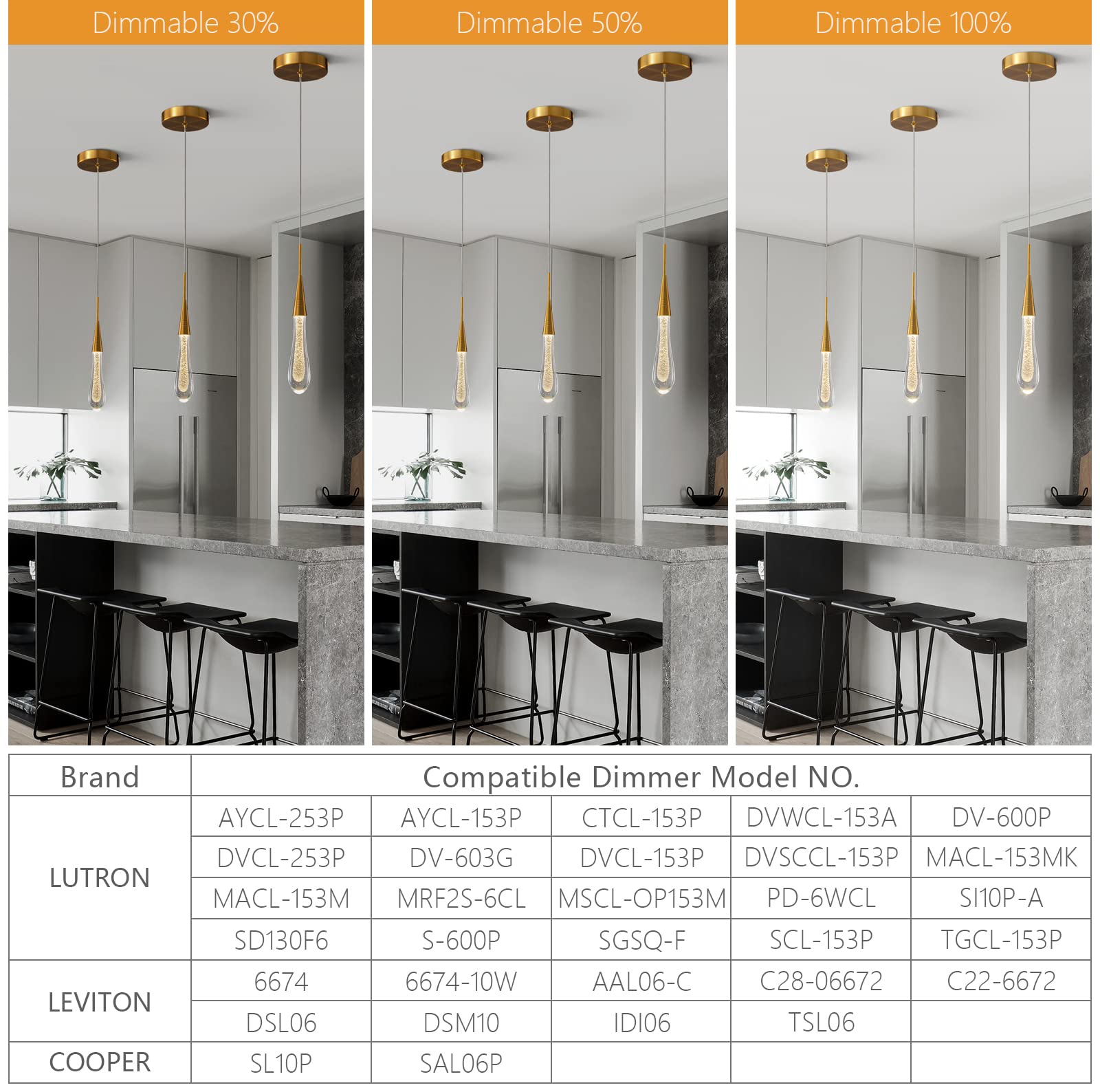 Kitchen Light Fixtures Ceiling Dimmable LED Modern Gold Pendant Light Mini Teardrop Crystal Pendant Light for Kitchen Island Bedroom Hallway Entryway