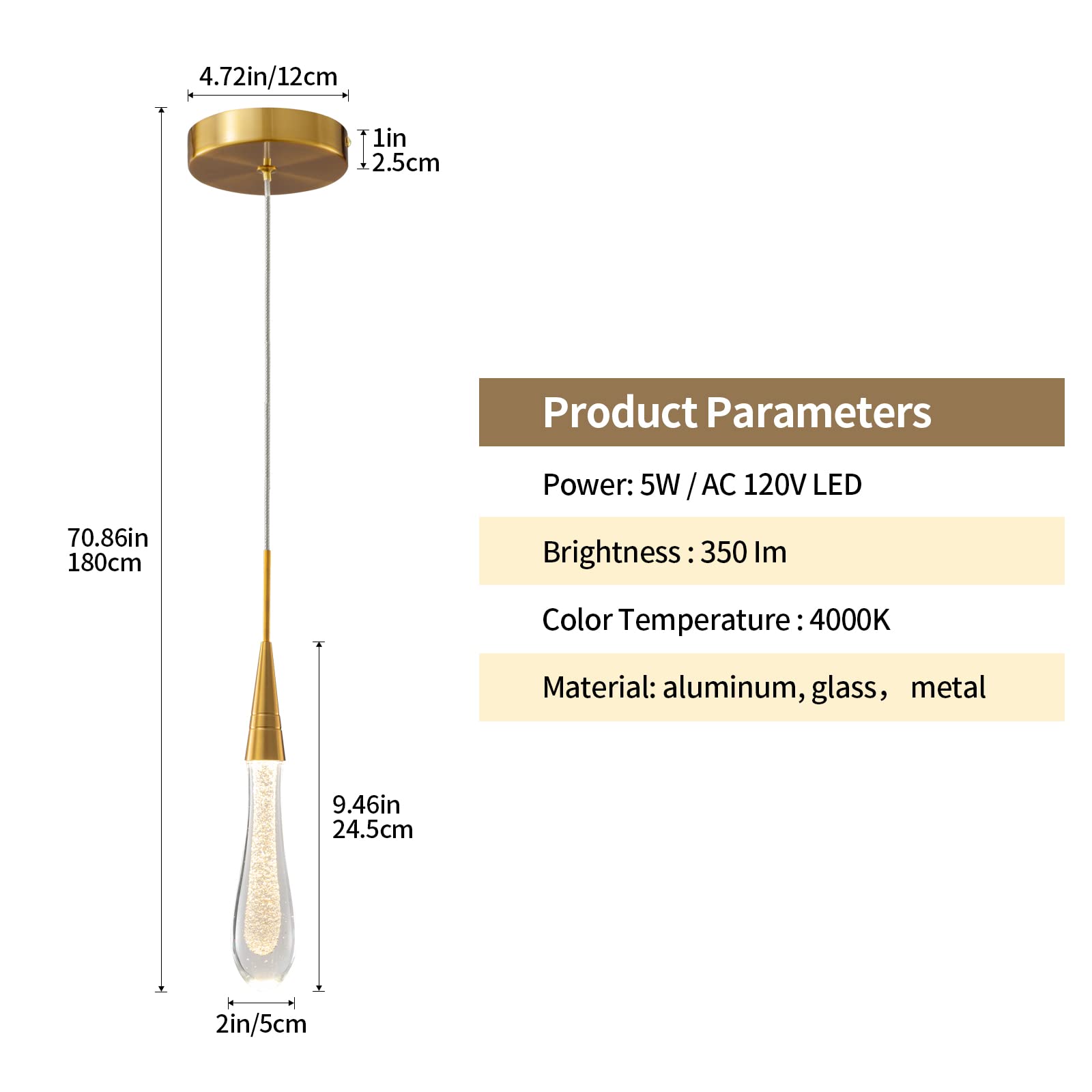Kitchen Light Fixtures Ceiling Dimmable LED Modern Gold Pendant Light Mini Teardrop Crystal Pendant Light for Kitchen Island Bedroom Hallway Entryway