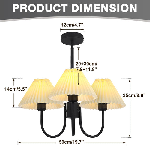 3 Light Chandelier Light Fixture Traditional Pleated Chandelier Small Vintage Entryway Chandelier Mid Century Modern Chandelier Brushed Gold Chandeliers for Dining Room