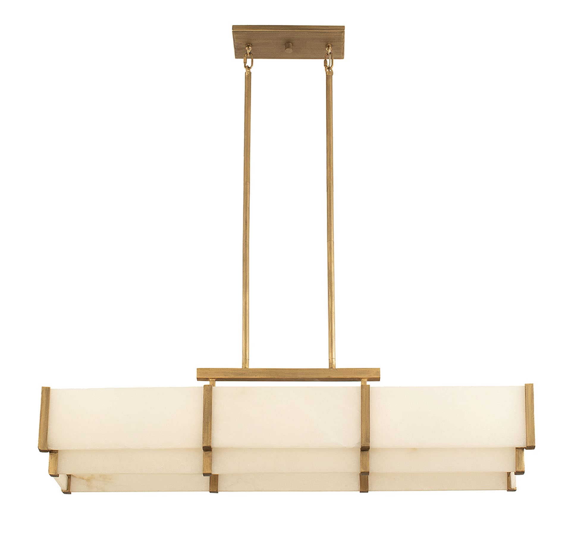 Mid-Century Modern Alabaster Linear Chandelier, 5-Light 300 Total Watts, 11" H x 44" L, Distressed Gold