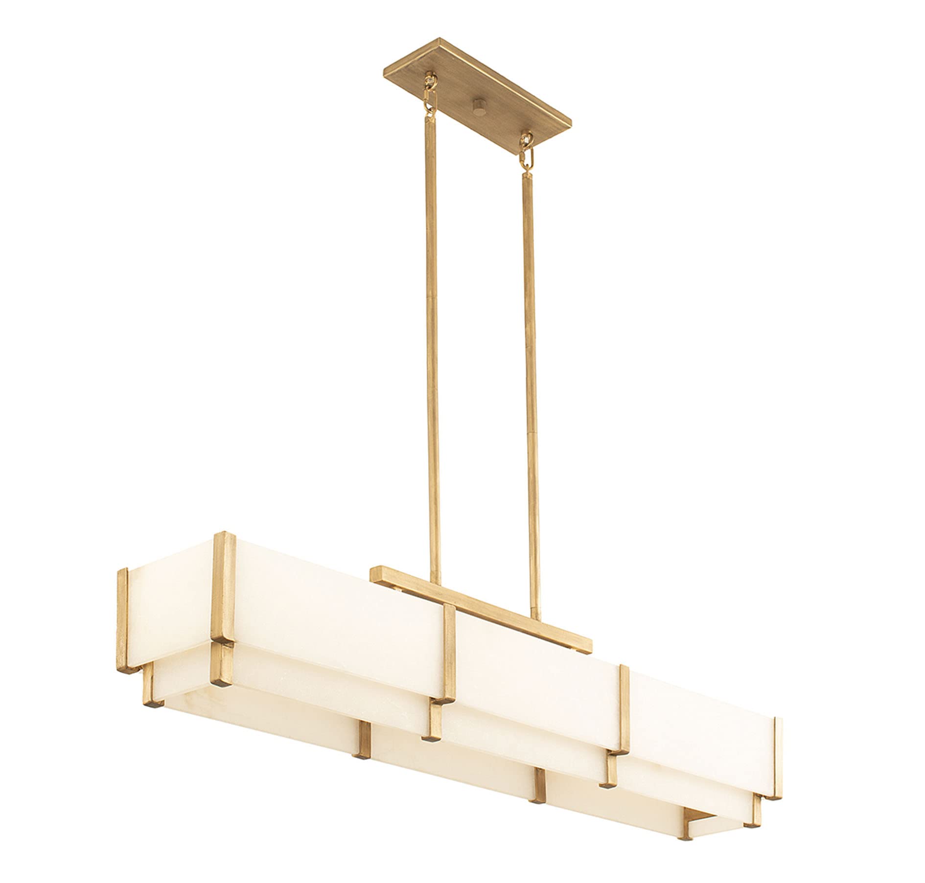 Mid-Century Modern Alabaster Linear Chandelier, 5-Light 300 Total Watts, 11" H x 44" L, Distressed Gold
