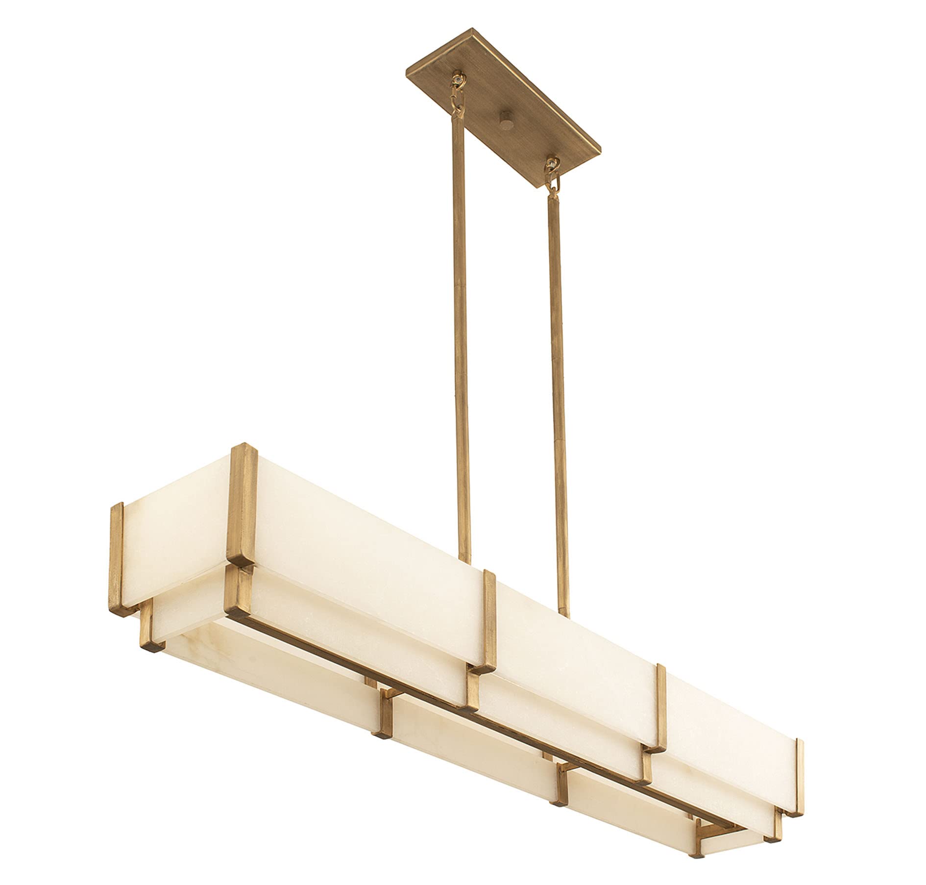 Mid-Century Modern Alabaster Linear Chandelier, 5-Light 300 Total Watts, 11" H x 44" L, Distressed Gold